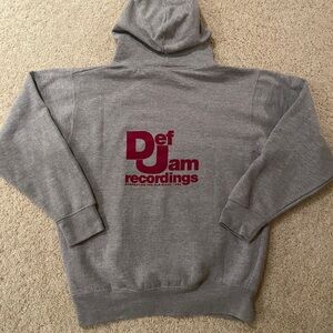 Def Jam Recordings Gray Hoodie with Burgundy Logo. Size Medium.